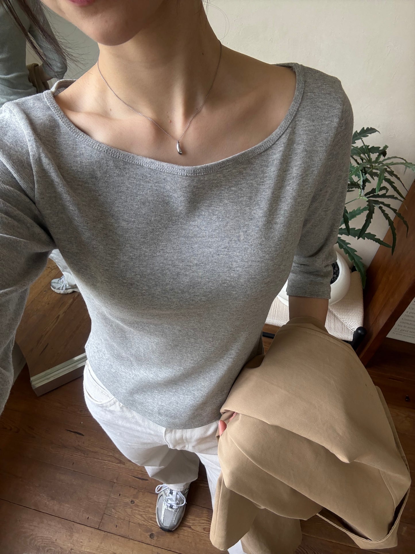 コットン ボートネックTシャツ