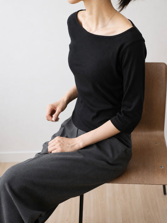 コットン ボートネックTシャツ